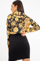 Black Gold Scarf Print Button Down Shirt - Khani-Shirts
