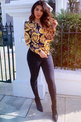 Black Gold Scarf Print Button Down Shirt - Khani-Shirts