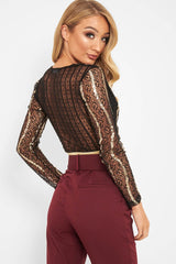 Black Gold Sequin Plunge Bodysuit - Dreah-Bodysuits