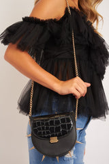 Black Gold Spike Studded Chain Strap Bag - Ward-Bags