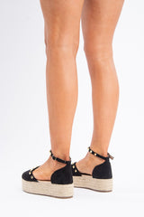 Black Gold Studded Platform Wedges - Camry-Shoes