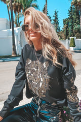 Black Gold Studded Tiger NYC Sweatshirt - Lezlie-Sweatshirts