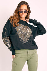 Black Gold Studded Tiger NYC Sweatshirt - Lezlie-Sweatshirts