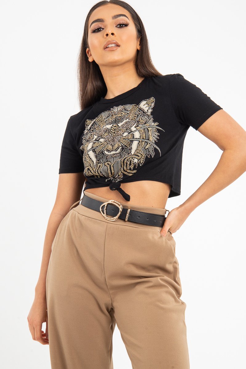 Black Gold Studded Tiger NYC T-Shirt - Calyssa-T-shirt
