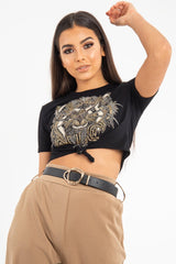 Black Gold Studded Tiger NYC T-Shirt - Calyssa-T-shirt