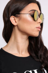 Black Gold Tinted Lens 90's Round Metal Sunglasses - Solstice-Sunglasses