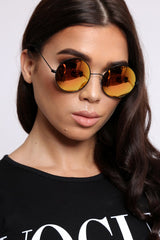 Black Gold Tinted Lens 90's Round Metal Sunglasses - Solstice-Sunglasses