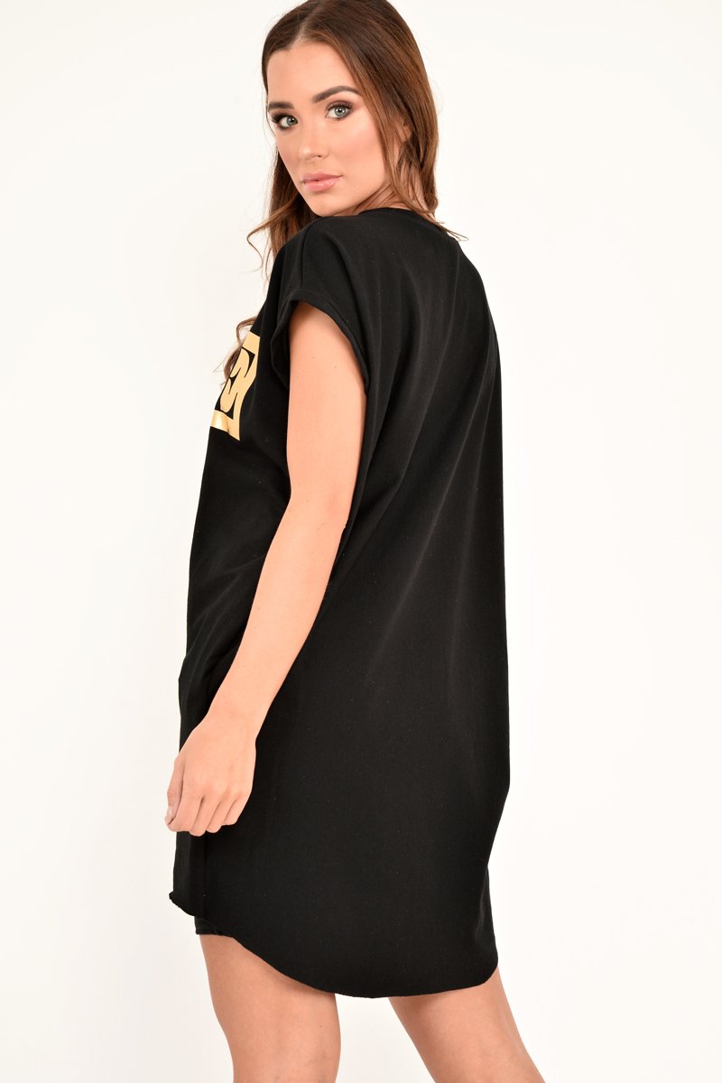 Black Gold Vogue Slogan Oversized T-shirt - Breah-Tops