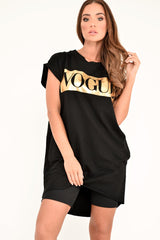 Black Gold Vogue Slogan Oversized T-shirt - Breah-Tops
