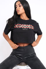 Black Good Vibes Only Cropped Slogan T-shirt - Emmah-Tops