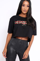 Black Good Vibes Only Cropped Slogan T-shirt - Emmah-Tops