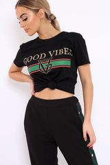 Black Good Vibes Slogan T-shirt - Tayla-Tops