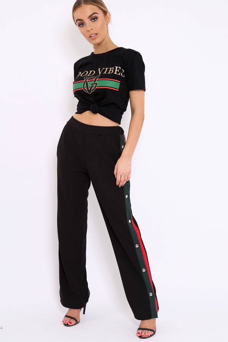 Black Good Vibes Slogan T-shirt - Tayla-Tops