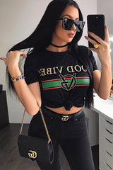 Black Good Vibes Slogan T-shirt - Tayla-Tops