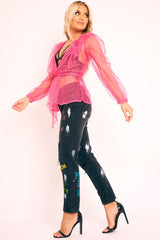 Black Graffiti Print Distressed Boyfriend Jeans - Maryana-Jeans