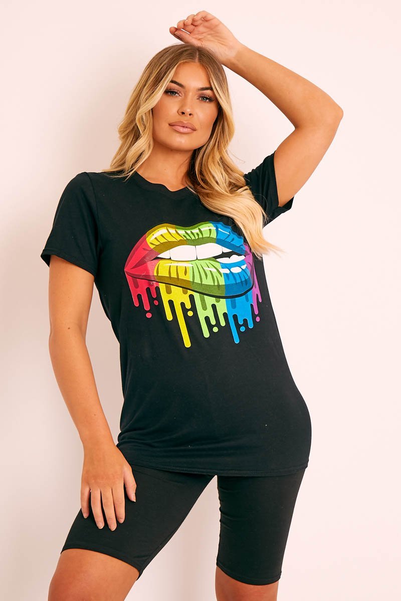 Black Graphic Print T-shirt - Carolann-T-shirt