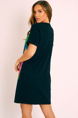 Black Graphic Printed T-shirt Dress - Meeka-Dresses