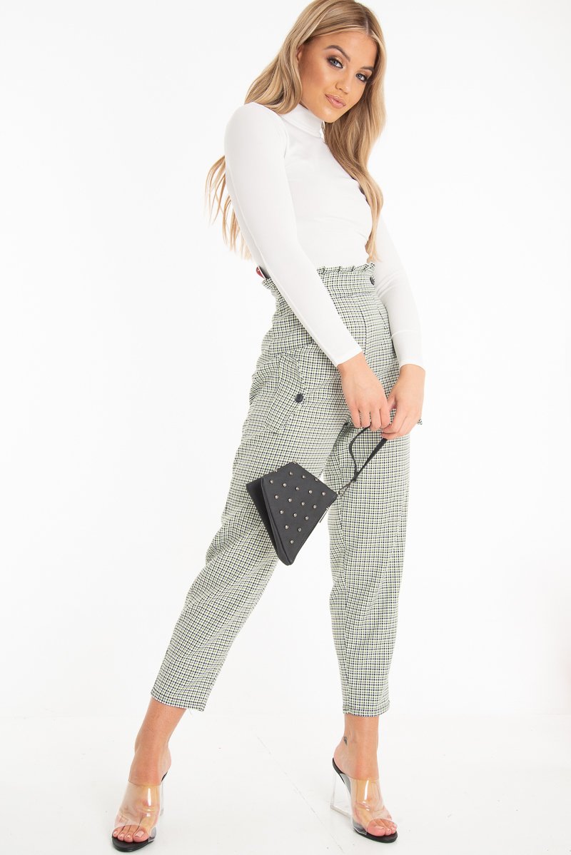 Black Green Check Frill Detail Trousers - Bristal-Trousers