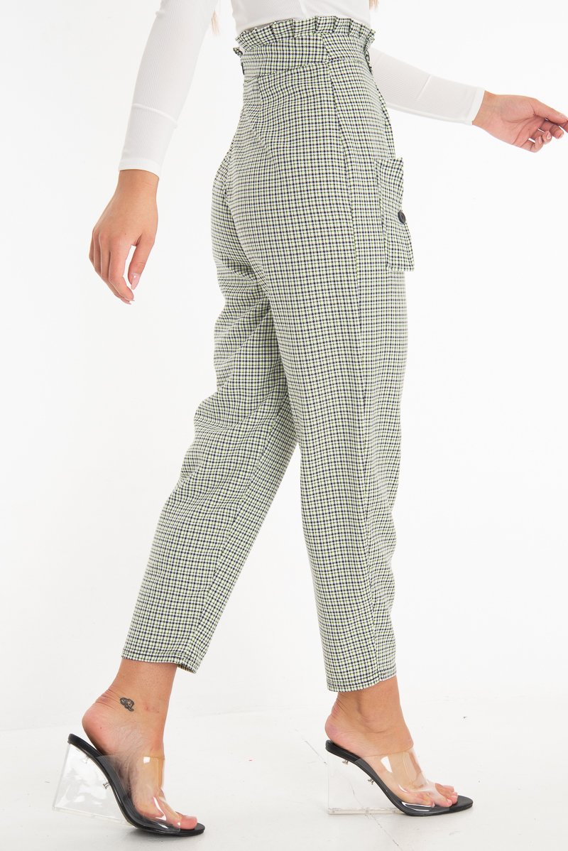 Black Green Check Frill Detail Trousers - Bristal-Trousers