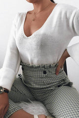 Black Green Check Frill Detail Trousers - Bristal-Trousers