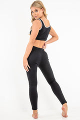 Black Grey Crop Top Leggings Activewear Co-Ord - Kaelin-Co-ords