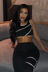 Black Grey Crop Top Leggings Activewear Co-Ord - Kaelin-Co-ords