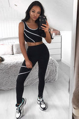 Black Grey Crop Top Leggings Activewear Co-Ord - Kaelin-Co-ords