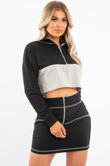 Black Grey Cropped Zip Jumper Skirt Co-ord - Hestia-Co-ords