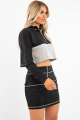Black Grey Cropped Zip Jumper Skirt Co-ord - Hestia-Co-ords
