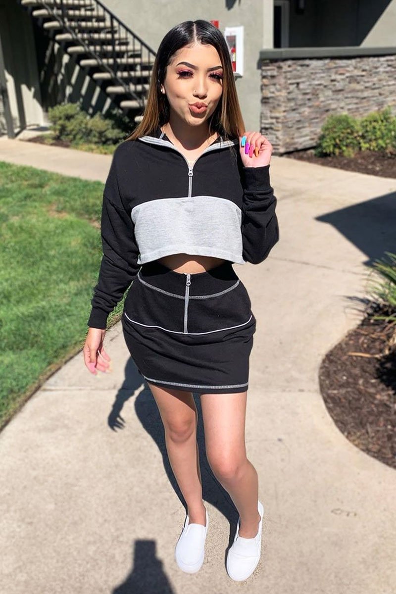 Black Grey Cropped Zip Jumper Skirt Co-ord - Hestia-Co-ords