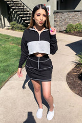 Black Grey Cropped Zip Jumper Skirt Co-ord - Hestia-Co-ords