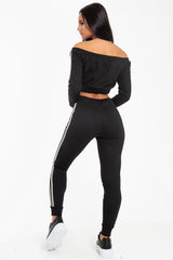 Black Grey Stripe Detail Tie Waist Sweatshirt and Jogger Set - Zamiya-Tracksuits