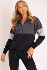 Black Grey Stripe Zip Front Hoodie - Tyra-Hoodies