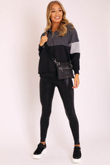 Black Grey Stripe Zip Front Hoodie - Tyra-Hoodies