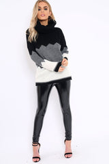 Black Grey and Cream ZigZag Patterned Roll Neck Jumper - Nataley-Jumper