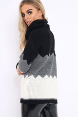Black Grey and Cream ZigZag Patterned Roll Neck Jumper - Nataley-Jumper