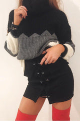 Black Grey and Cream ZigZag Patterned Roll Neck Jumper - Nataley-Jumper