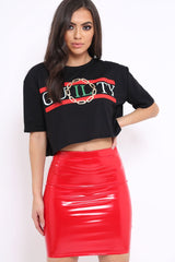 Black Guilty Cropped Slogan T-shirt - Jaedyn-Tops