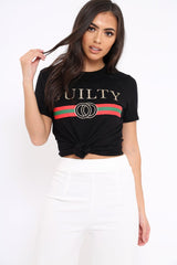 Black Guilty Slogan T-shirt - Ava-Tops