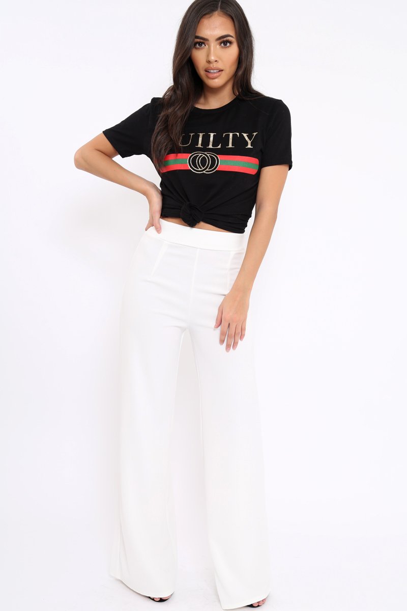 Black Guilty Slogan T-shirt - Ava-Tops