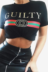 Black Guilty Slogan T-shirt - Ava-Tops