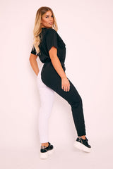 Black Half White Elasticated Waist Joggers - Dasha-Joggers