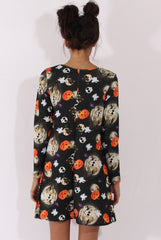 Black Halloween Theme Swing Dress - Mona-Dresses