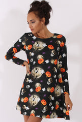 Black Halloween Theme Swing Dress - Mona-Dresses