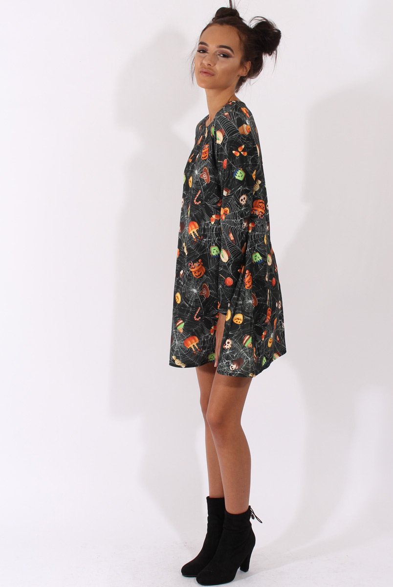Black Halloween Trick Or Treat Swing Dress - Sugar-Dresses