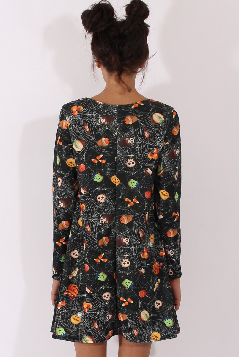 Black Halloween Trick Or Treat Swing Dress - Sugar-Dresses