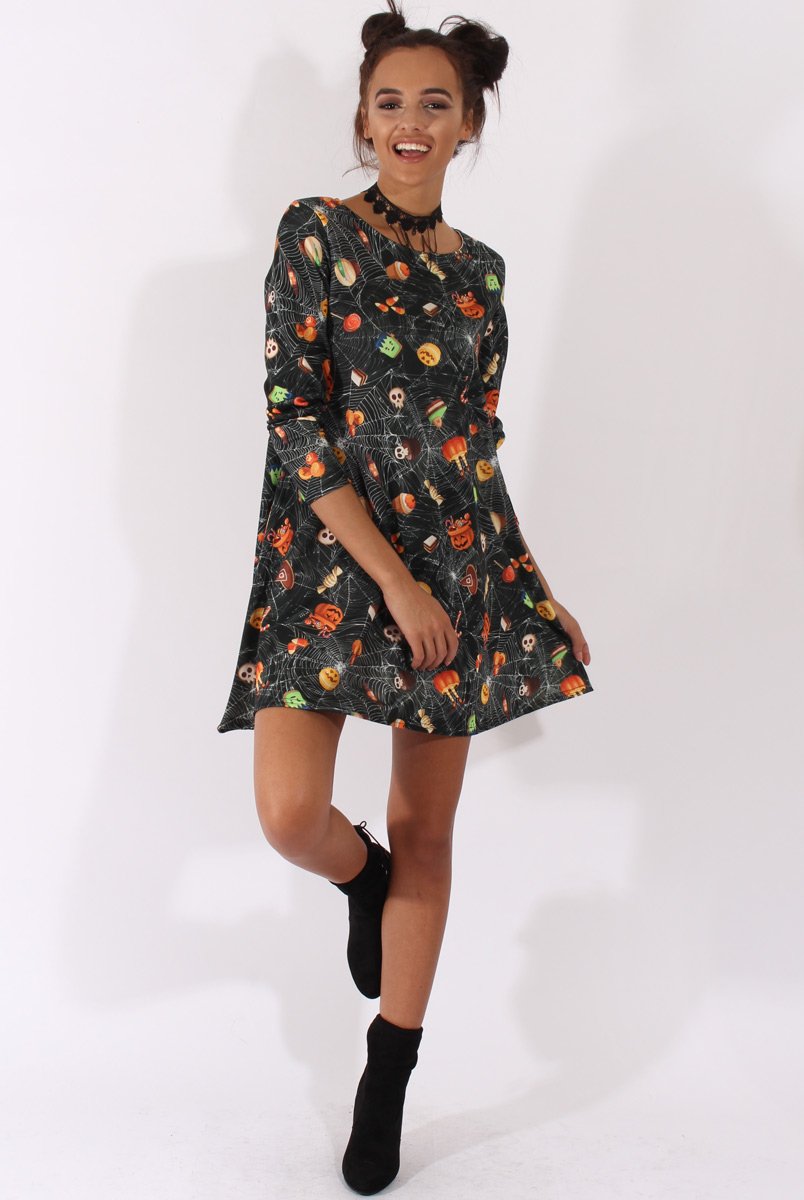 Black Halloween Trick Or Treat Swing Dress - Sugar-Dresses