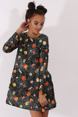 Black Halloween Trick Or Treat Swing Dress - Sugar-Dresses