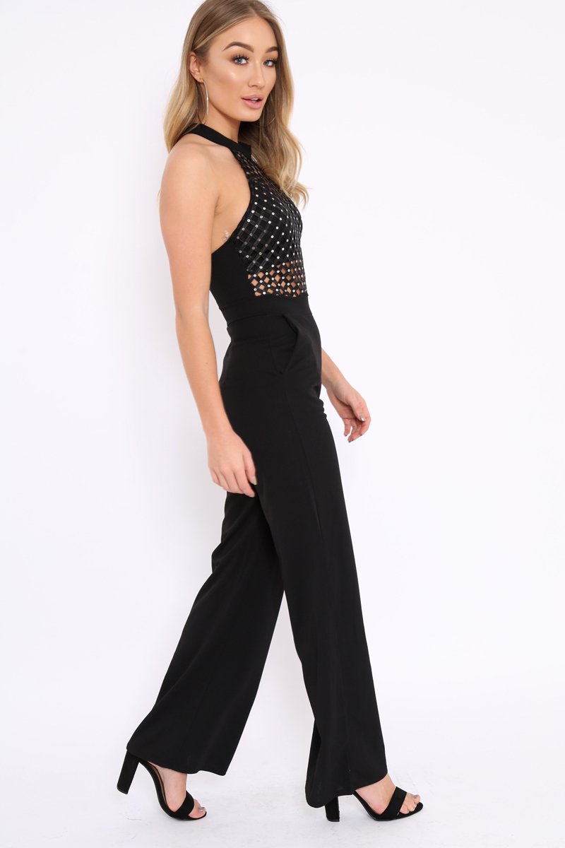 Black Halterneck Cage Design Jumpsuit - Taaliah-Jumpsuits