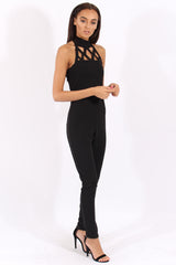 Black Halterneck Cage Detail Jumpsuit - Mandy-Jumpsuits
